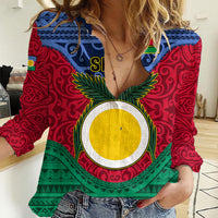 Personalized Vanuatu Shefa Province Women Casual Shirt Coat Of Arms And Namele Fern Polynesian Pattern LT05 Female Red - Polynesian Pride