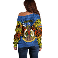 Vanuatu Tafea Province Off Shoulder Sweater Coat Of Arms And Namele Fern Polynesian Pattern LT05 - Polynesian Pride