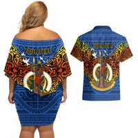 Personalized Vanuatu Tafea Province Couples Matching Off Shoulder Short Dress and Hawaiian Shirt Coat Of Arms And Namele Fern Polynesian Pattern LT05 - Polynesian Pride