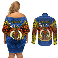 Personalized Vanuatu Tafea Province Couples Matching Off Shoulder Short Dress and Long Sleeve Button Shirts Coat Of Arms And Namele Fern Polynesian Pattern LT05 - Polynesian Pride