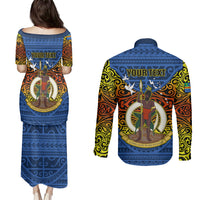 Personalized Vanuatu Tafea Province Couples Matching Puletasi Dress and Long Sleeve Button Shirts Coat Of Arms And Namele Fern Polynesian Pattern LT05 - Polynesian Pride