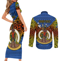 Personalized Vanuatu Tafea Province Couples Matching Short Sleeve Bodycon Dress and Long Sleeve Button Shirts Coat Of Arms And Namele Fern Polynesian Pattern LT05 - Polynesian Pride