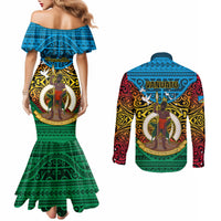 Vanuatu Torba Province Couples Matching Mermaid Dress and Long Sleeve Button Shirts Vanuatuan Coat Of Arms Polynesian Pattern LT05 - Polynesian Pride