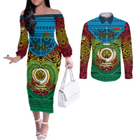 Personalized Vanuatu Torba Province Couples Matching Off The Shoulder Long Sleeve Dress and Long Sleeve Button Shirts Vanuatuan Coat Of Arms Polynesian Pattern LT05 Green - Polynesian Pride