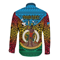 Personalized Vanuatu Torba Province Long Sleeve Button Shirt Vanuatuan Coat Of Arms Polynesian Pattern LT05 - Polynesian Pride