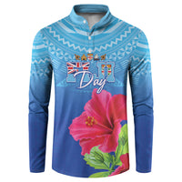 Bula Fiji Day Button Sweatshirt Traditional Tapa Pattern With Hibiscus LT05 Blue - Polynesian Pride