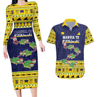 Tokelau Christmas Couples Matching Long Sleeve Bodycon Dress and Hawaiian Shirt Tokelauan Turtle Santa Sleigh LT05 Yellow - Polynesian Pride