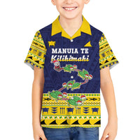 Tokelau Christmas Family Matching Off Shoulder Maxi Dress and Hawaiian Shirt Tokelauan Turtle Santa Sleigh LT05 Son's Shirt Yellow - Polynesian Pride