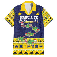 Tokelau Christmas Family Matching Puletasi and Hawaiian Shirt Tokelauan Turtle Santa Sleigh LT05 Dad's Shirt - Short Sleeve Yellow - Polynesian Pride