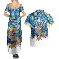 New Zealand Christmas Couples Matching Summer Maxi Dress and Hawaiian Shirt Kiwis Santa Sleigh Starry Night Style LT05 - Polynesian Pride