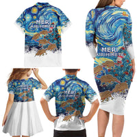 New Zealand Christmas Family Matching Long Sleeve Bodycon Dress and Hawaiian Shirt Kiwis Santa Sleigh Starry Night Style LT05 - Polynesian Pride