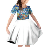 New Zealand Christmas Family Matching Off Shoulder Short Dress and Hawaiian Shirt Kiwis Santa Sleigh Starry Night Style LT05 Daughter's Dress Blue - Polynesian Pride
