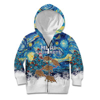 New Zealand Christmas Kid Hoodie Kiwis Santa Sleigh Starry Night Style LT05 Zip Hoodie Blue - Polynesian Pride