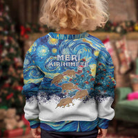 New Zealand Christmas Kid Ugly Christmas Sweater Kiwis Santa Sleigh Starry Night Style LT05 - Polynesian Pride