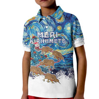 New Zealand Christmas Kid Polo Shirt Kiwis Santa Sleigh Starry Night Style LT05 Kid Blue - Polynesian Pride