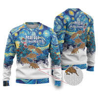 New Zealand Christmas Ugly Christmas Sweater Kiwis Santa Sleigh Starry Night Style LT05 Blue - Polynesian Pride