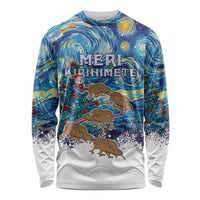 New Zealand Christmas Long Sleeve Shirt Kiwis Santa Sleigh Starry Night Style LT05 Unisex Blue - Polynesian Pride