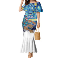 New Zealand Christmas Mermaid Dress Kiwis Santa Sleigh Starry Night Style LT05 Women Blue - Polynesian Pride