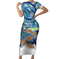 New Zealand Christmas Short Sleeve Bodycon Dress Kiwis Santa Sleigh Starry Night Style LT05 Long Dress Blue - Polynesian Pride