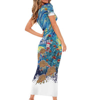 New Zealand Christmas Short Sleeve Bodycon Dress Kiwis Santa Sleigh Starry Night Style LT05 - Polynesian Pride