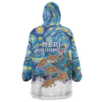 New Zealand Christmas Wearable Blanket Hoodie Kiwis Santa Sleigh Starry Night Style LT05 - Polynesian Pride