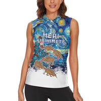 New Zealand Christmas Women Sleeveless Polo Shirt Kiwis Santa Sleigh Starry Night Style LT05 - Polynesian Pride