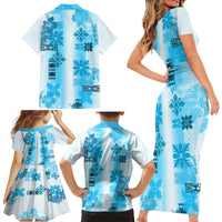 Hawaiian Quilt Family Matching Short Sleeve Bodycon Dress and Hawaiian Shirt Vintage Pattern Blue LT05 - Polynesian Pride