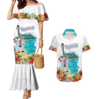 Aloha Hawaii Waikiki Beach Landscape Couples Matching Mermaid Dress and Hawaiian Shirt LT05 White - Polynesian Pride