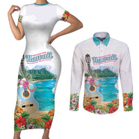 Aloha Hawaii Waikiki Beach Landscape Couples Matching Short Sleeve Bodycon Dress and Long Sleeve Button Shirt LT05 White - Polynesian Pride