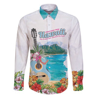 Aloha Hawaii Waikiki Beach Landscape Family Matching Off The Shoulder Long Sleeve Dress and Hawaiian Shirt LT05 Dad's Shirt - Long Sleeve White - Polynesian Pride