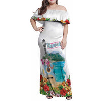 Aloha Hawaii Waikiki Beach Landscape Family Matching Off Shoulder Maxi Dress and Hawaiian Shirt LT05 Mom's Dress White - Polynesian Pride