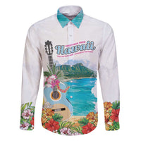 Aloha Hawaii Waikiki Beach Landscape Family Matching Puletasi and Hawaiian Shirt LT05 Dad's Shirt - Long Sleeve White - Polynesian Pride