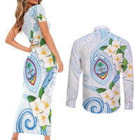 Guam Chamorro Couples Matching Short Sleeve Bodycon Dress and Long Sleeve Button Shirt Guasali Flowers Curves Style LT05 - Polynesian Pride