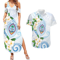 Guam Chamorro Couples Matching Summer Maxi Dress and Hawaiian Shirt Guasali Flowers Curves Style LT05 Blue - Polynesian Pride