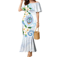 Guam Chamorro Family Matching Mermaid Dress and Hawaiian Shirt Guasali Flowers Curves Style LT05 Mom's Dress Blue - Polynesian Pride