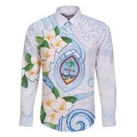 Guam Chamorro Family Matching Off The Shoulder Long Sleeve Dress and Hawaiian Shirt Guasali Flowers Curves Style LT05 Dad's Shirt - Long Sleeve Blue - Polynesian Pride