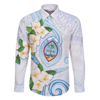 Guam Chamorro Family Matching Summer Maxi Dress and Hawaiian Shirt Guasali Flowers Curves Style LT05 Dad's Shirt - Long Sleeve Blue - Polynesian Pride