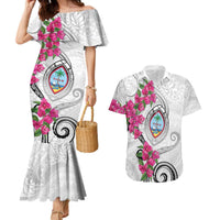 Guam Chamorro Couples Matching Mermaid Dress and Hawaiian Shirt Curves Polynesian Tattoo Mix Bougainvillea LT05 White - Polynesian Pride