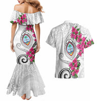 Guam Chamorro Couples Matching Mermaid Dress and Hawaiian Shirt Curves Polynesian Tattoo Mix Bougainvillea LT05 - Polynesian Pride