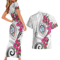 Guam Chamorro Couples Matching Short Sleeve Bodycon Dress and Hawaiian Shirt Curves Polynesian Tattoo Mix Bougainvillea LT05 - Polynesian Pride