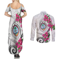 Guam Chamorro Couples Matching Summer Maxi Dress and Long Sleeve Button Shirt Curves Polynesian Tattoo Mix Bougainvillea LT05 - Polynesian Pride