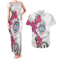 Guam Chamorro Couples Matching Tank Maxi Dress and Hawaiian Shirt Curves Polynesian Tattoo Mix Bougainvillea LT05 White - Polynesian Pride