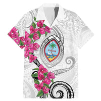 Guam Chamorro Family Matching Mermaid Dress and Hawaiian Shirt Curves Polynesian Tattoo Mix Bougainvillea LT05 Dad's Shirt - Short Sleeve White - Polynesian Pride