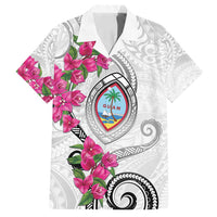 Guam Chamorro Family Matching Puletasi and Hawaiian Shirt Curves Polynesian Tattoo Mix Bougainvillea LT05 Dad's Shirt - Short Sleeve White - Polynesian Pride