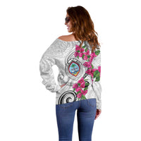 Guam Chamorro Off Shoulder Sweater Curves Polynesian Tattoo Mix Bougainvillea