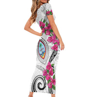 Guam Chamorro Short Sleeve Bodycon Dress Curves Polynesian Tattoo Mix Bougainvillea