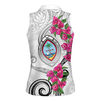 Guam Chamorro Women Sleeveless Polo Shirt Curves Polynesian Tattoo Mix Bougainvillea LT05 - Polynesian Pride