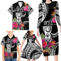 Hafa Adai Guam Family Matching Long Sleeve Bodycon Dress and Hawaiian Shirt Polynesian Tattoo Tropical Flowers LT05 - Polynesian Pride