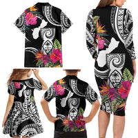 Hafa Adai Guam Family Matching Long Sleeve Bodycon Dress and Hawaiian Shirt Polynesian Tattoo Tropical Flowers LT05 - Polynesian Pride