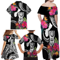Hafa Adai Guam Family Matching Off Shoulder Maxi Dress and Hawaiian Shirt Polynesian Tattoo Tropical Flowers LT05 - Polynesian Pride